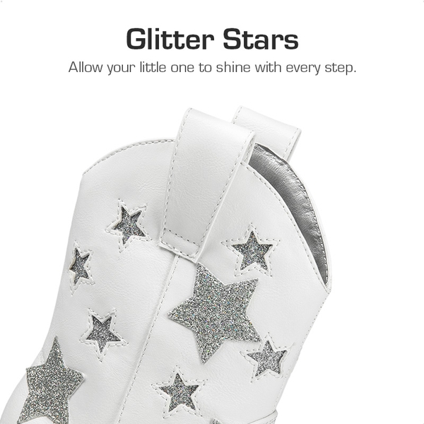 Kids Chic Glitter Western Boots - WHITE - 1